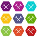 Mining pickaxe icons set 9 vector Royalty Free Stock Photo