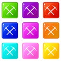 Mining pickaxe icons set 9 color collection Royalty Free Stock Photo