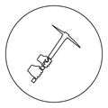 Mining pickaxe Mattock pick axe in hand icon in circle round black color vector illustration image outline contour line thin style