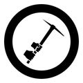 Mining pickaxe Mattock pick axe in hand icon in circle round black color vector illustration image solid outline style