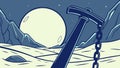 Mining Pickaxe with Mountain and Full Moon, Exploration Tool, vector design Generative AI Royalty Free Stock Photo