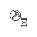 Mining pickaxe and sandglass outline icon