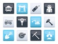 Mining and quarrying industry objects and icons over color background