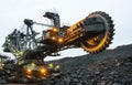 Mining, rotary excavator in the coal face. Royalty Free Stock Photo