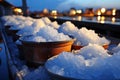 Mining salt in buckets for further conveyor processing.