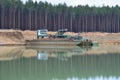 Mining of sand, bucket boat in the sand quarry Cep II, South Boh