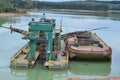 Mining of sand, bucket boat in the sand quarry Cep II, South Boh