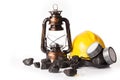 Mining tools with protective helmet, ear muffs and oil lantern