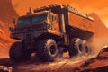 Mining truck walks on lava on Mars