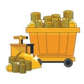 Mining wagon carts with gold coins Royalty Free Stock Photo