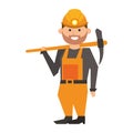 Mining worker holding pick tool cartoon