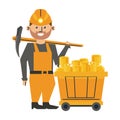 Mining worker with pick and wagon Royalty Free Stock Photo