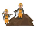 Mining workers with drill and pick