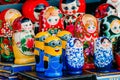 Minions nesting dolls and other dolls. Russia, Saint-Petersburg. September 02. 2017.