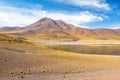 Miniques Lagoon and Volcano - Atacama Desert, Chile Royalty Free Stock Photo
