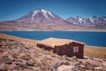 Miniques volcano from Miscanti lagoon, in Salar de Talar, near Aguas Calientes, in the Antofagasta region, on the northern limit Royalty Free Stock Photo