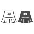 Miniskirt line and solid icon, Summer clothes concept, girl mini skirt sign on white background, short skirt with bow