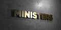 Ministers - Gold text on black background - 3D rendered royalty free stock picture