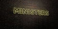 MINISTERS -Realistic Neon Sign on Brick Wall background - 3D rendered royalty free stock image