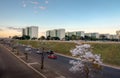 Ministry buildings at Esplanade of the Ministeries at sunset - government departments offices - Brasilia, Distrito Federal, Brazil Royalty Free Stock Photo