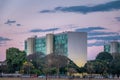 Ministry buildings at Esplanade of the Ministeries at sunset - government departments offices - Brasilia, Distrito Federal, Brazil