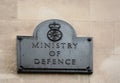 Ministry of Defence Signage on a clean brick wall background, London, uk, 2018