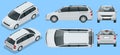 Minivan Car vector template on background. Compact crossover, SUV, 5-door minivan car. View isometric, front, rear, side Royalty Free Stock Photo