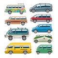 Minivan car vector van auto vehicle family minibus vehicle and automobile banner isolated citycar on white background Royalty Free Stock Photo