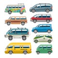 Minivan car vector van auto vehicle family minibus vehicle and automobile banner isolated citycar on white background