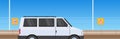 Minivan courier on highway asphalt road and minivan truck design.