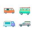 Minivan icon set, cartoon style