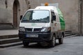 Minivan Piaggio Porter driving through Barcelona, Spain