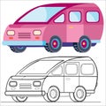 Minivan in pink color in flat style, isolated object on a white background, vector illustration, Royalty Free Stock Photo