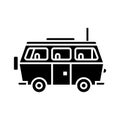 Minivan travel - family car icon, vector illustration, black sign on isolated background Royalty Free Stock Photo