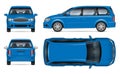 Minivan vector mockup. Isolated vehicle template side, front, back, top view