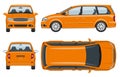 Minivan vector template side, front, back top view Royalty Free Stock Photo