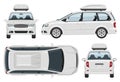 Minivan vector template. Vehicle branding mockup side, front, back top view