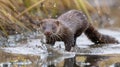 A mink dashes through the waistdeep water searching for any remaining dry land in its nowsaturated marsh home. Its sleek