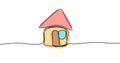 Minmalist Line Art Drawing cute lovely brown house white background.