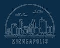 Minneapolis City- Cityscape with white abstract line corner curve modern style on dark blue background, building skyline city