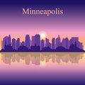 Minneapolis city silhouette on sunset background