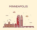 Minneapolis city skyline Minnesota USA vector city Royalty Free Stock Photo