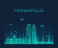 Minneapolis city skyline Minnesota USA vector city Royalty Free Stock Photo