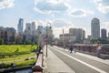 Minneapolis Downtown from bridge over Mississipi river