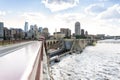 Minneapolis Downtown from bridge over Mississipi river Royalty Free Stock Photo