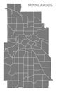 Minneapolis Minnesota city map with neighborhoods grey illustration silhouette shape