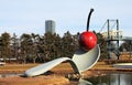 Hare on bell on portland stone piers by Barry Flanagan at Minneapolis sculpture garden