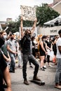 Black Lives Matter protestor signs of hope, change, and prayer for George Floyd Family Memorial Service after Minneapolis riots