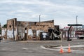 Burned Wendy`s store in the morning after looting and Minnneapolis riots for George Floyd in Black Lives Matter protests Royalty Free Stock Photo