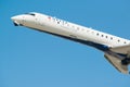 MINNEAPOLIS, MINNESOTA / USA - JUNE 25, 2019: Closeup of airplane aircraft departures taking off from the MSP - Minneapolis / St